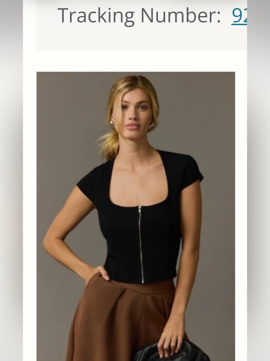 Maeve Tops - NWT Maeve Black Zip-Front Short Sleeve Top